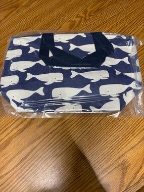 Navy Whale Print Canvas Lunch Tote